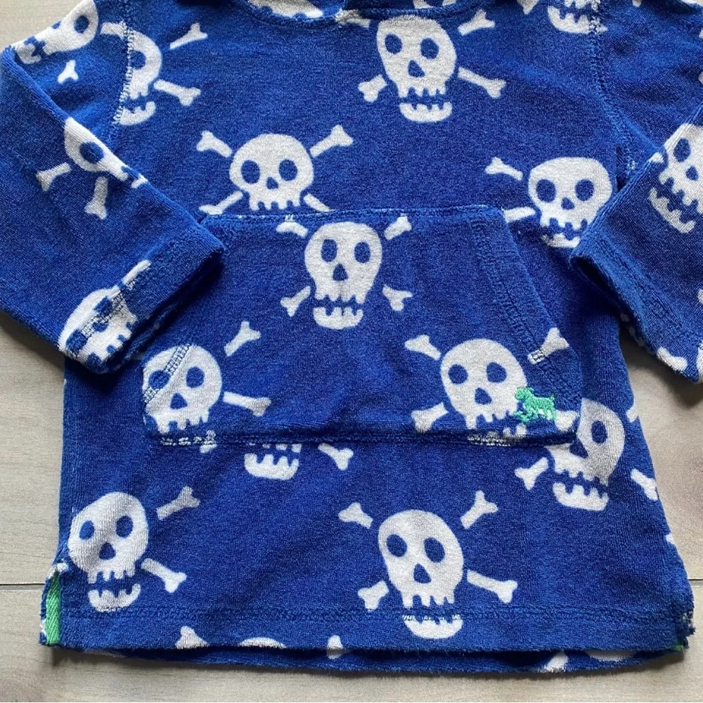 Mini Boden Blue Skull & Crossbones Print Towelling Terry Hooded Swim Coverup